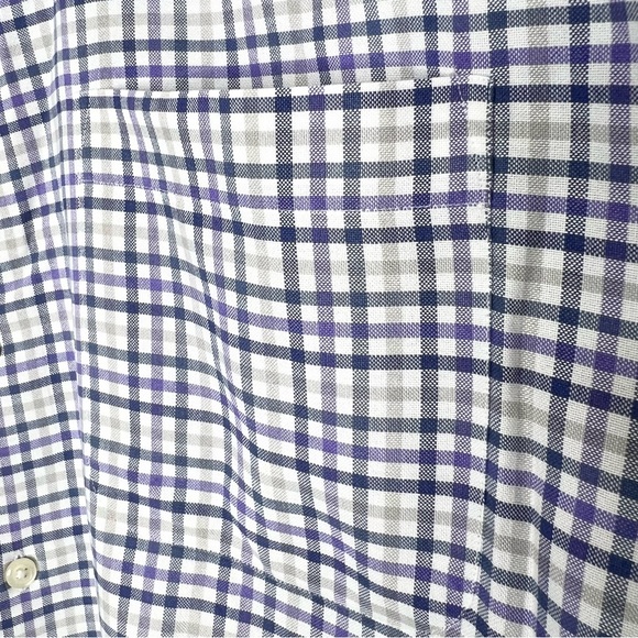 Nautica Plaid Casual Button Down Shirt Men’s Size 17 - 34/35 Tan Blue & Purple - Picture 4 of 10